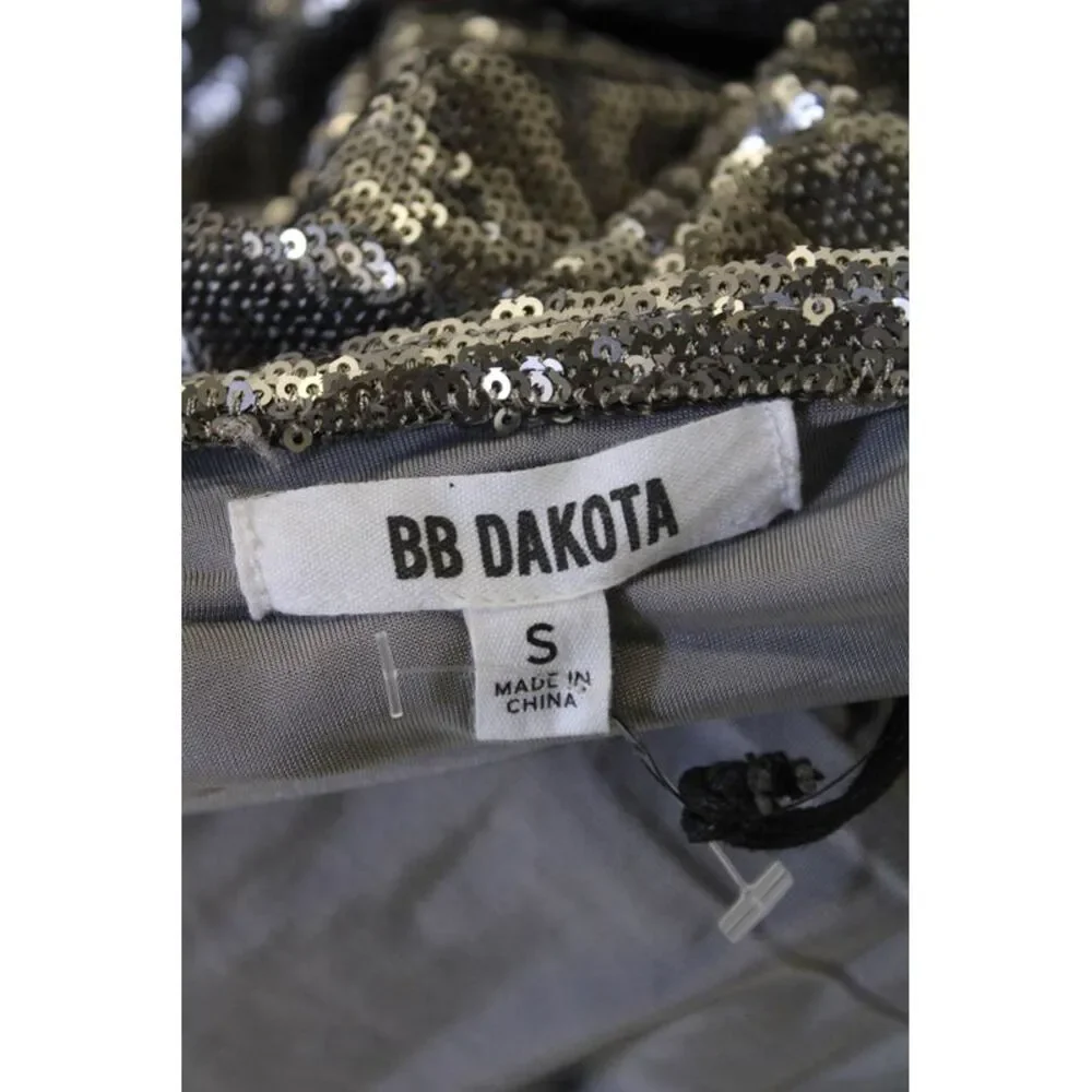 BB Dakota Womens Sequin Long Sleeves Knee Length Dress Silver Size Small